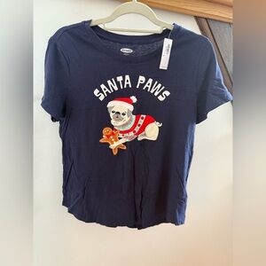 Old Navy Festive Navy Holiday T-Shirt ‘Santa Paws’ with Pug Design
